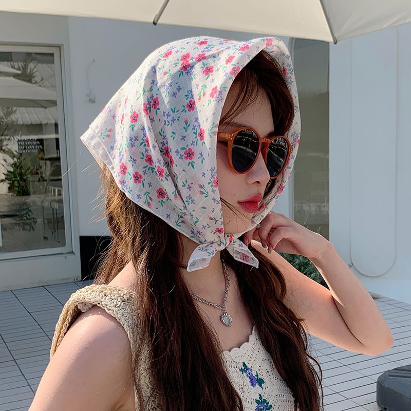 New Spring/Summer Sunscreen Small Square Printed Cotton and Linen Women's Versatile Headband Autumn Fashion Decorative_voghion.com