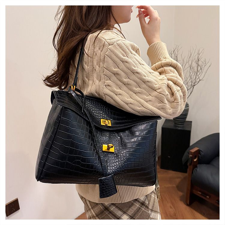 Premium Commuter Large Capacity Crocodile Pattern For Women 2024 New Versatile Single Shoulder Crossbody Handheld Tote_voghion.com