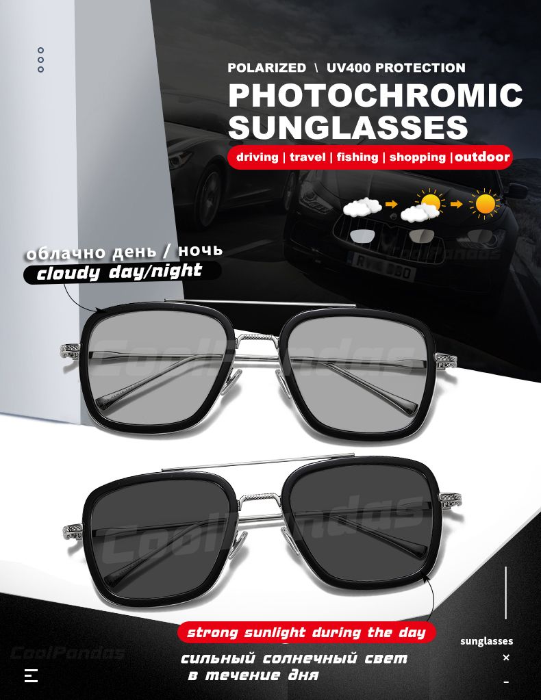 Moda LIOUMO Moda Tony Stark Occhiali da sole Uomo Donna Fotocromatici Polarizzati Occhiali da guida Steam Punk oculos de sol feminino_voghion.com