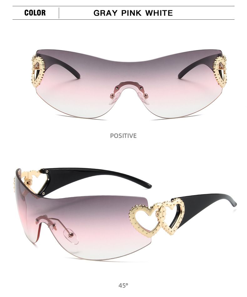 Unisex Fashion Love embellished sunglasses One-piece rimless windscreen Y2K Hottie Street Shot Eyewear trend_voghion.com