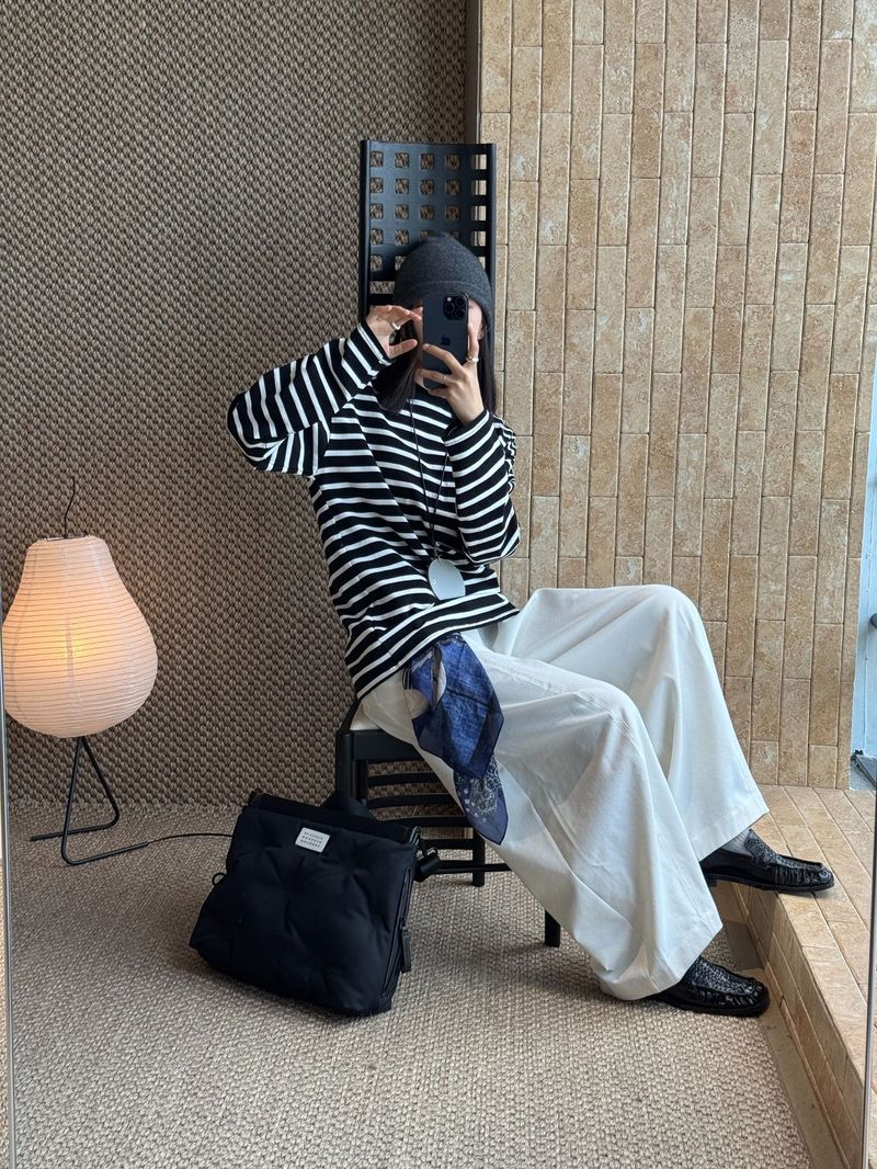 Autumn New Korean Style Fashionable Lazy Round Neck Wide Thick Striped Long Sleeve T-Shirt Comfortable Casual Top For_voghion.com