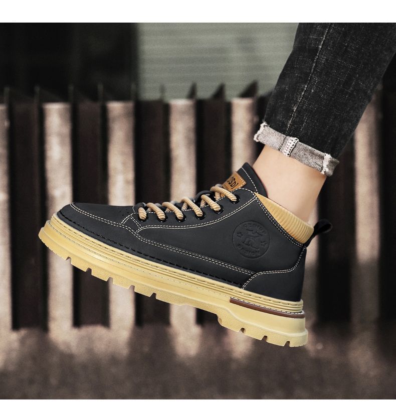 Stivaletti bassi da uomo in stile classico britannico - Stivali Martin retrò con fodera in rete traspirante e comoda soletta in EVA (nero/kaki)_voghion.com