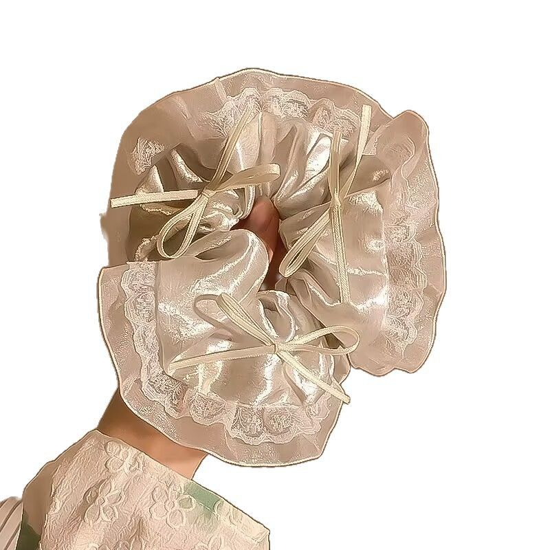 Nuovo cerchietto in tessuto di seta con fiocco in pizzo e raso, accessori per capelli con coda di cavallo Sweet Super Fairy_voghion.com