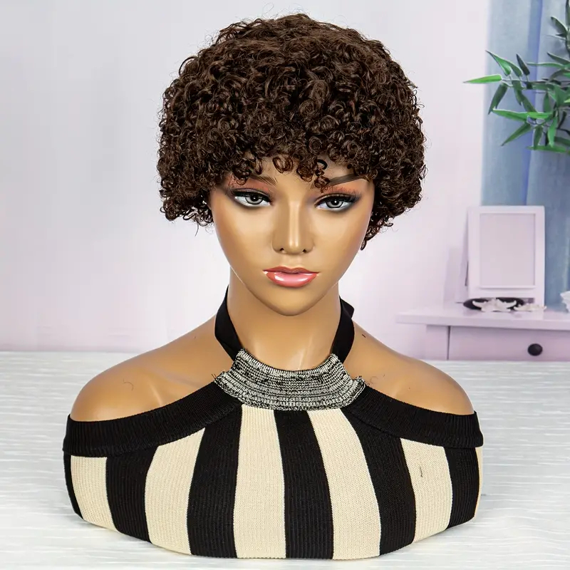 180% Density Short Curly Wavy Hair Wigs With Bangs 6 Inch Brazilian Curly Human Hair Wigs For Women_voghion.com