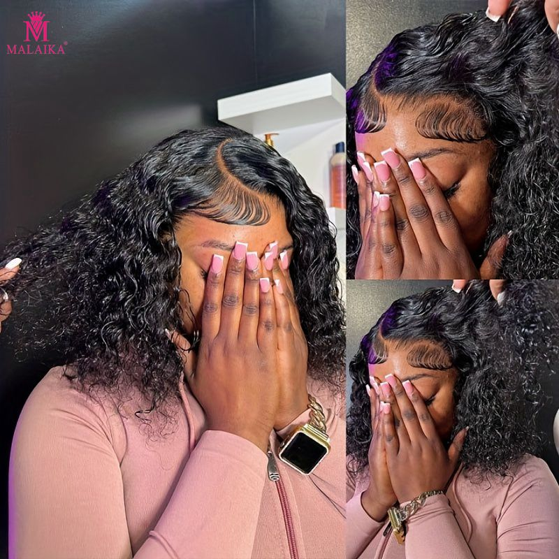 Peluca Bob peluca de cabello humano 13x4 peluca con malla frontal peluca rizada corta Bob para mujer peluca con malla frontal de onda profunda de densidad 180%_voghion.com