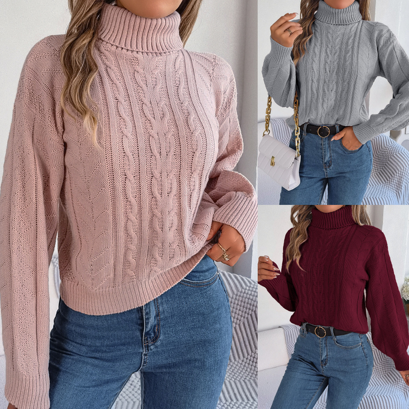 Damen-Strickpullover mit Rundhalsausschnitt und langen Ärmeln, lässiger, lockerer Pullover, geripptes Muster, einfarbige Oberteile, leichter Pullover_voghion.com