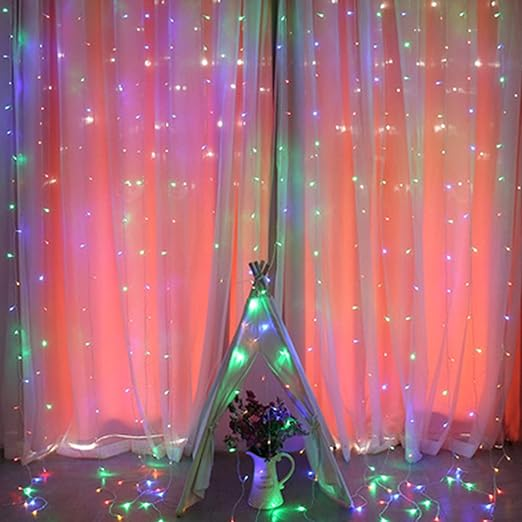 Cadena de luces para cortina de iluminación para el hogar, 300 LED, 8 modos de iluminación con control remoto, alimentación por USB para decoración del hogar, fiestas de Navidad y bodas_voghion.com