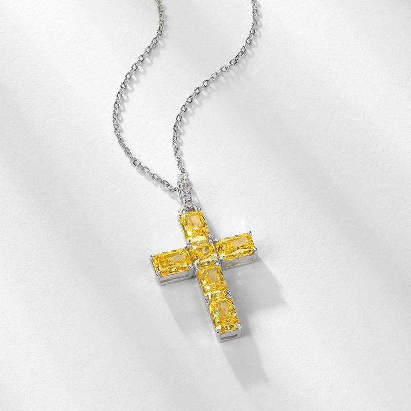 S925 Silver Cross High Carbon Diamond Pendant Rap Hip Hop Men And Women Clavicle Chain High Grade_voghion.com