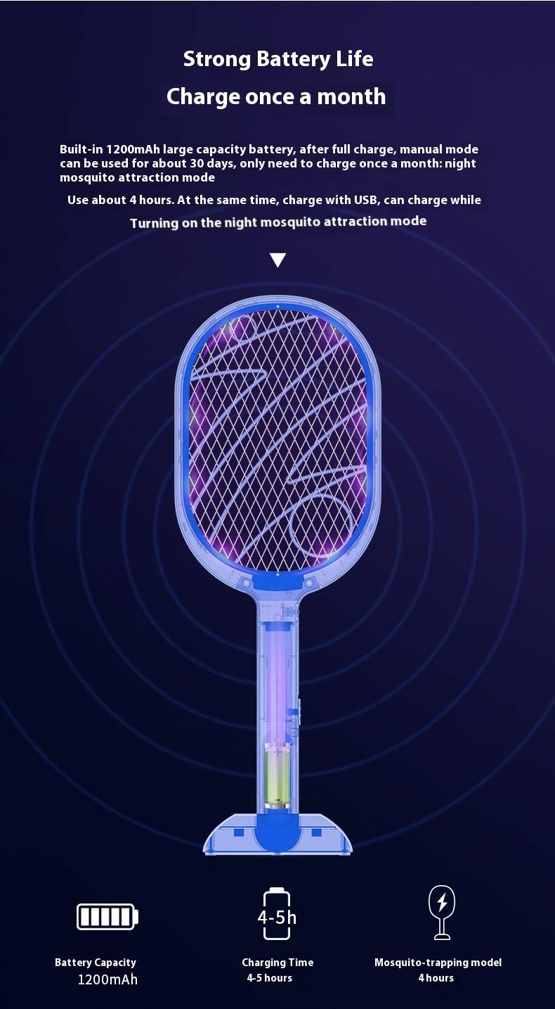 Lightning Mosquito Zapper - USB Rechargeable 2-in-1 Electric Fly Swatter & UV Trap (4000V Shock, Portable For Home/Travel Use)_voghion.com