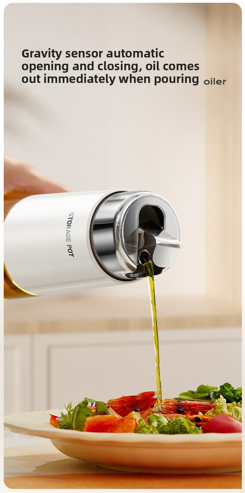 Automatic Gravity Oil Dispenser – 500ml/280ml Glass Bottle With Stainless Steel Base, Drip-Free Kitchen Oil Pourer For Cooking & Baking_voghion.com