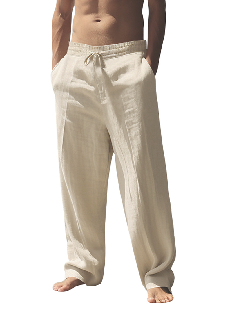 Pantaloni in lino premium da uomo – Pantaloni traspiranti dalla vestibilità comoda con coulisse in vita, leggeri ed eleganti per l'estate_voghion.com