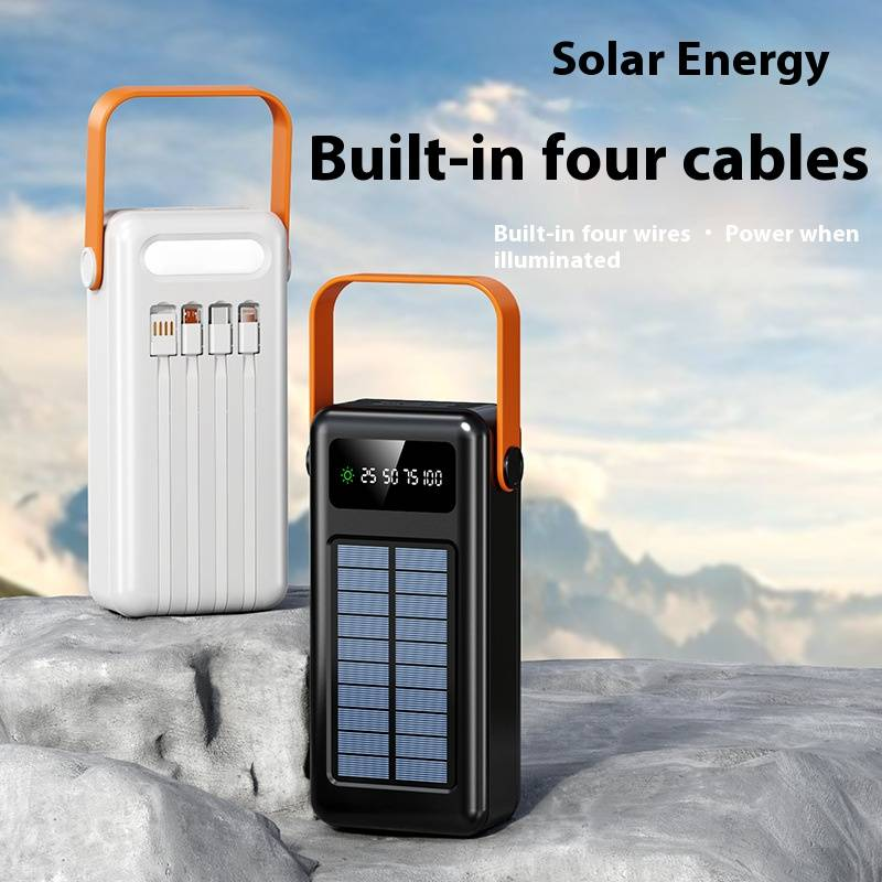 Power Bank solare da 100000 mAh con cavo integrato, ricarica rapida, caricabatterie portatile da campeggio per dispositivi iPhone e Android_voghion.com