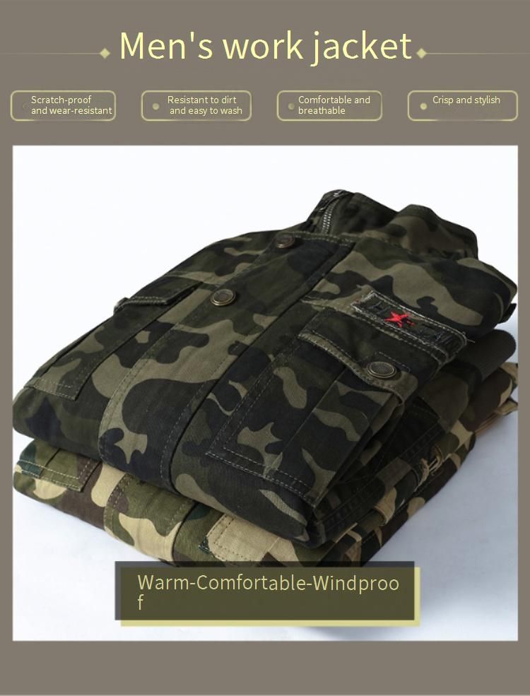 Veste militaire camouflage pour homme – Manteau de travail léger en coton avec col montant et poches zippées (M-6XL)_voghion.com