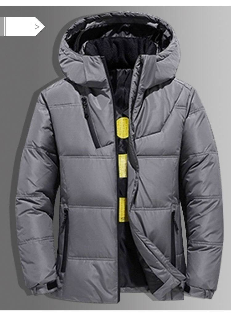 Kurze Herren-Daunenjacke mit Kapuze, leichter Wintermantel für Teenager und junge Erwachsene, wasserabweisend und warm, Grau_voghion.com