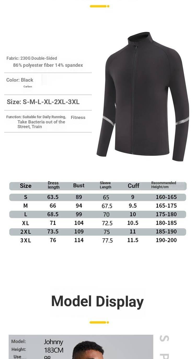 Giacca da fitness elastica a maniche lunghe da uomo, per primavera e autunno, casual, sportiva, da corsa, con collo alto, cerniera, parte superiore elastica ad asciugatura rapida_voghion.com