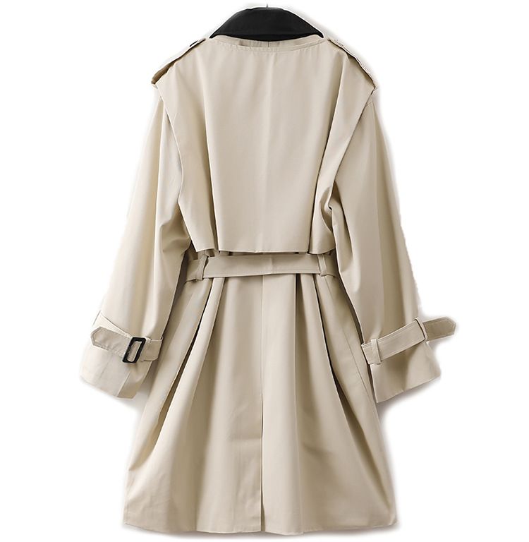 Damescontrastkleurige trenchcoat met enkele rij knopen en vest met herfstrevers_voghion.com