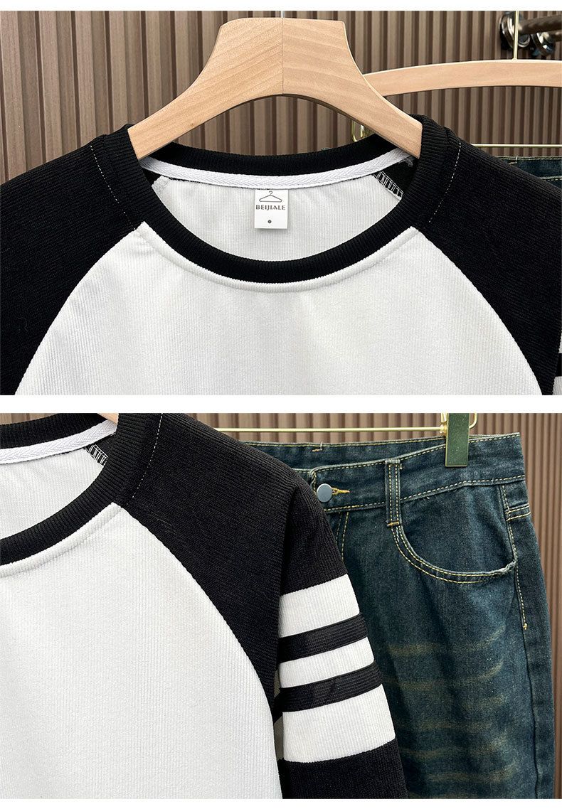 Herrenbekleidung Rundhalspullover Langarm Waffelstrick Rundhals-Sweatshirt Langarm-T-Shirt Lässiger Pullover mit Tasche Streetwear Essential_voghion.com