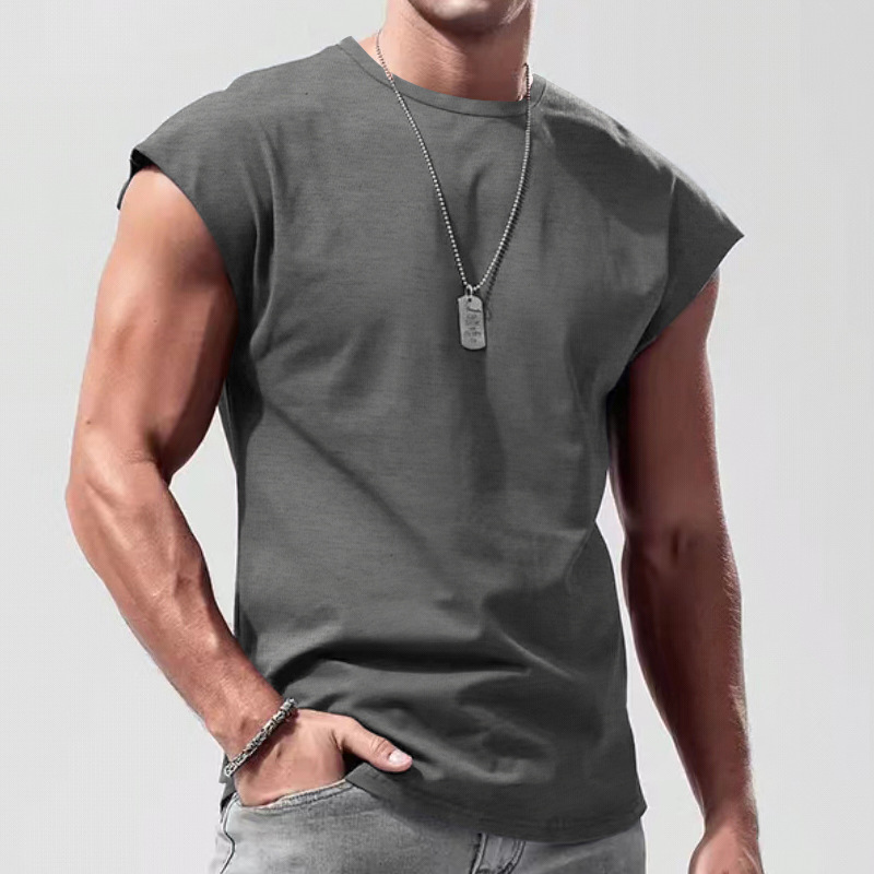 Herren Sommer Ärmelloses T-Shirt Tops Casual Loose Solid Color Dünner Abschnitt Schulter Unterhemden_voghion.com