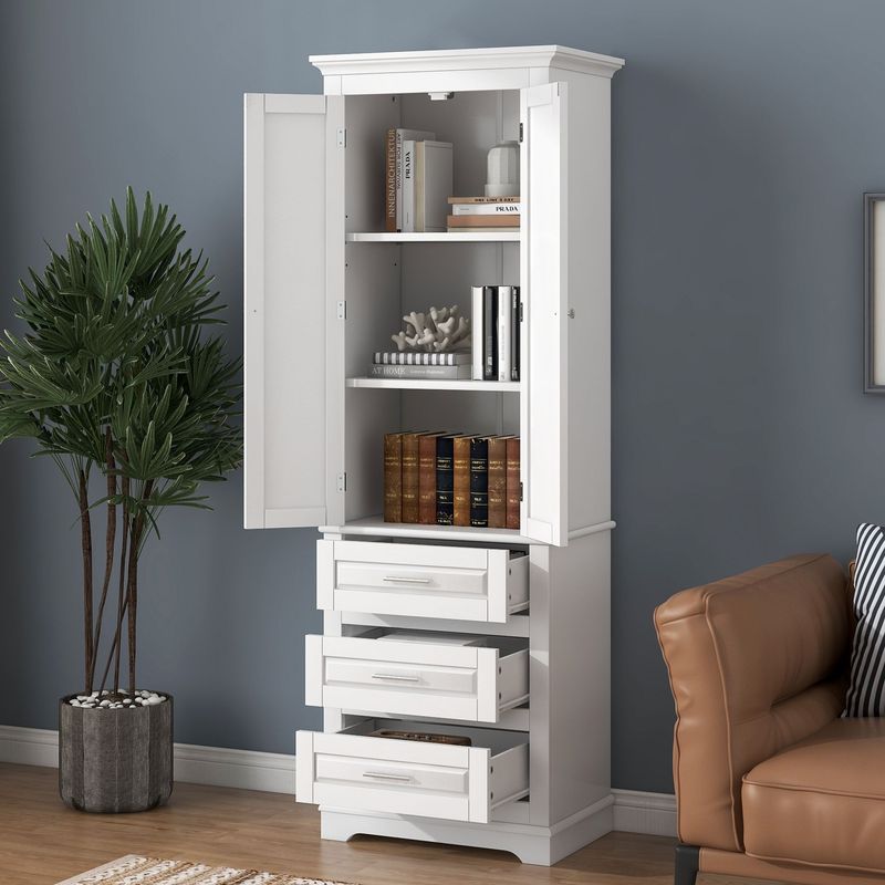 Tall Storage Cabinet With Three Drawers For Bathroom/Office_voghion.com