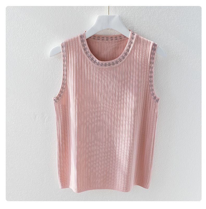 Damenbekleidung Eisseiden-Camisole-Weste für Damen, weißes Unterhemd, lockere helle Seide, modisches Design-Oberteil für den Sommer_voghion.com