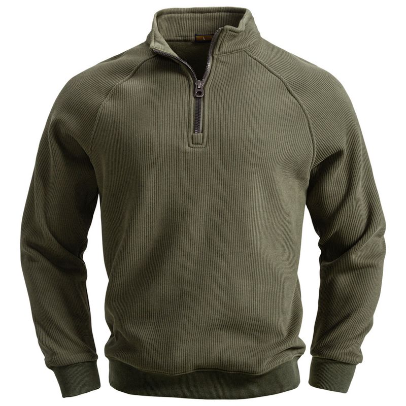 Felpa con cappuccio in pile con mezza zip da uomo - Elegante colletto alto, calda e comoda, casual da casa (blu navy, nero, verde militare, grigio chiaro, beige)_voghion.com