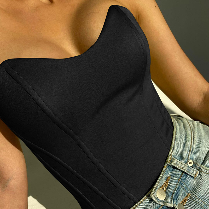 Fischgräten-Taillenweste für Damen, sexy schlanke Taille, schlankmachendes Temperament, einfarbiges Röhrenoberteil_voghion.com