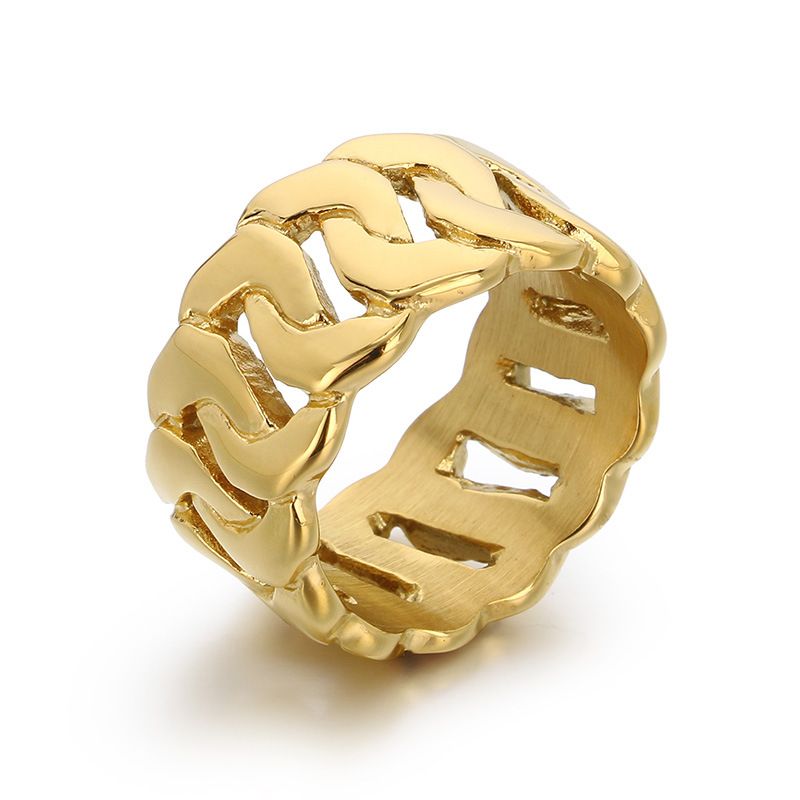 Anello da uomo in acciaio inossidabile con catena cubana elettroplaccata sottovuoto, stile hip-hop_voghion.com