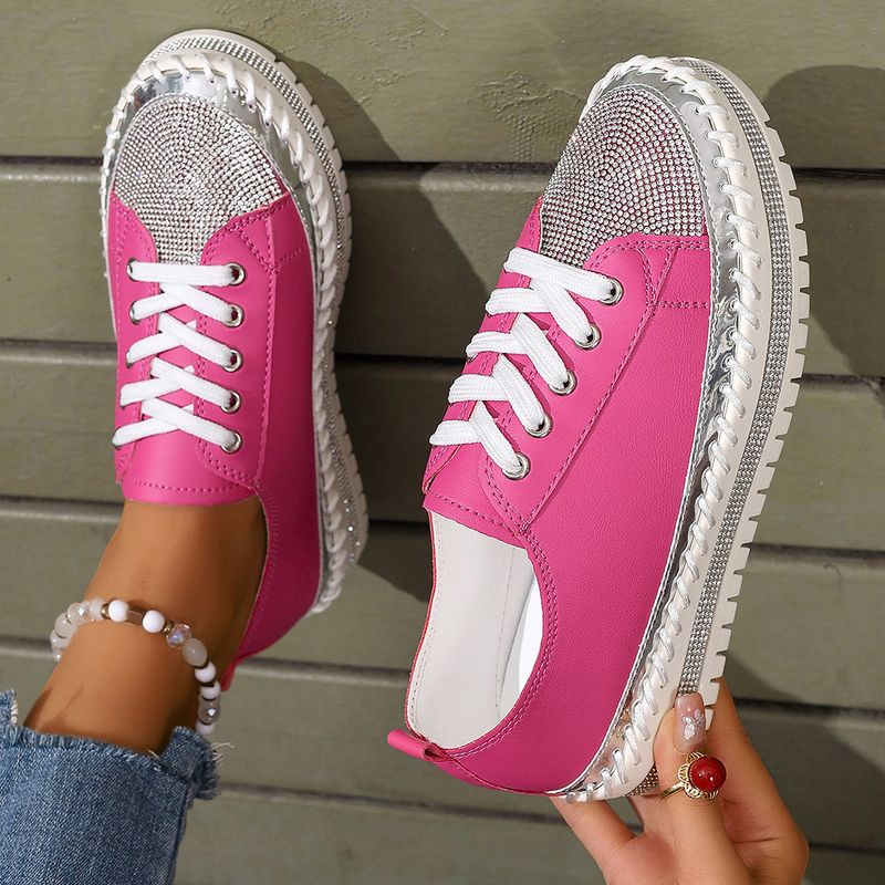 Scarpe piccole bianche con strass autunno nuovo tondo testa spessa fondo muffin mocassini scarpe lacci delle scarpe_voghion.com