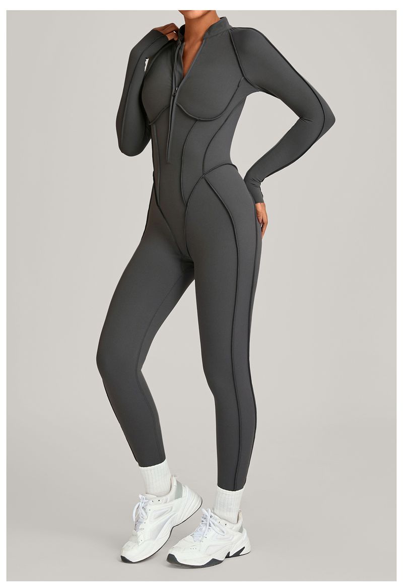 European And American Winter Stand Collar Jumpsuit Half Zipper One-piece Fitness For Women High-intensity Exercise Yoga_voghion.com