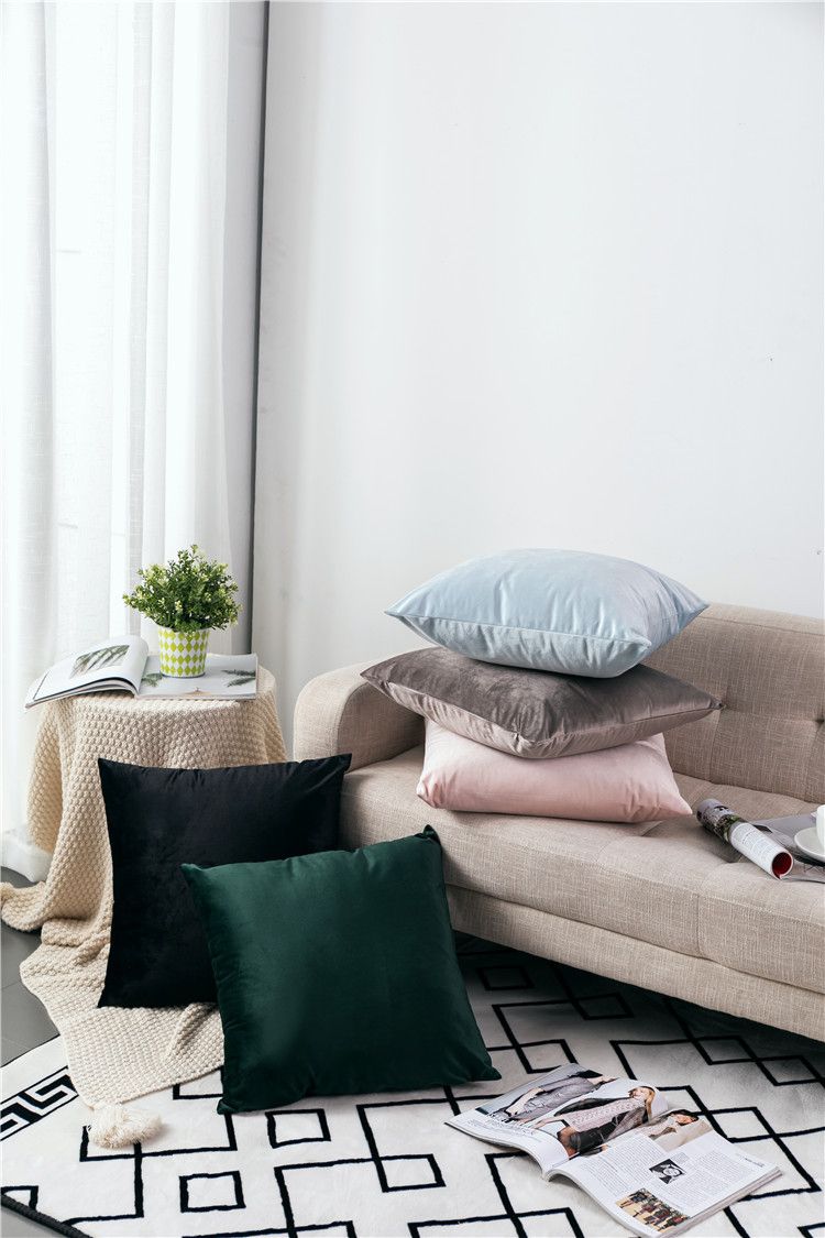 Nordic light luxury solid color thickened Dutch velvet pillow colorful plush sofa cushion bedside cushion_voghion.com