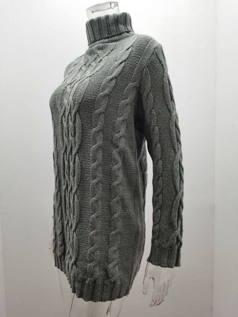 Damenbekleidung Pullover Damen Strickpullover Herbst und Winter verdickt zwei Revers Retro dicke Linie verdrehtes Kleid Wolle_voghion.com