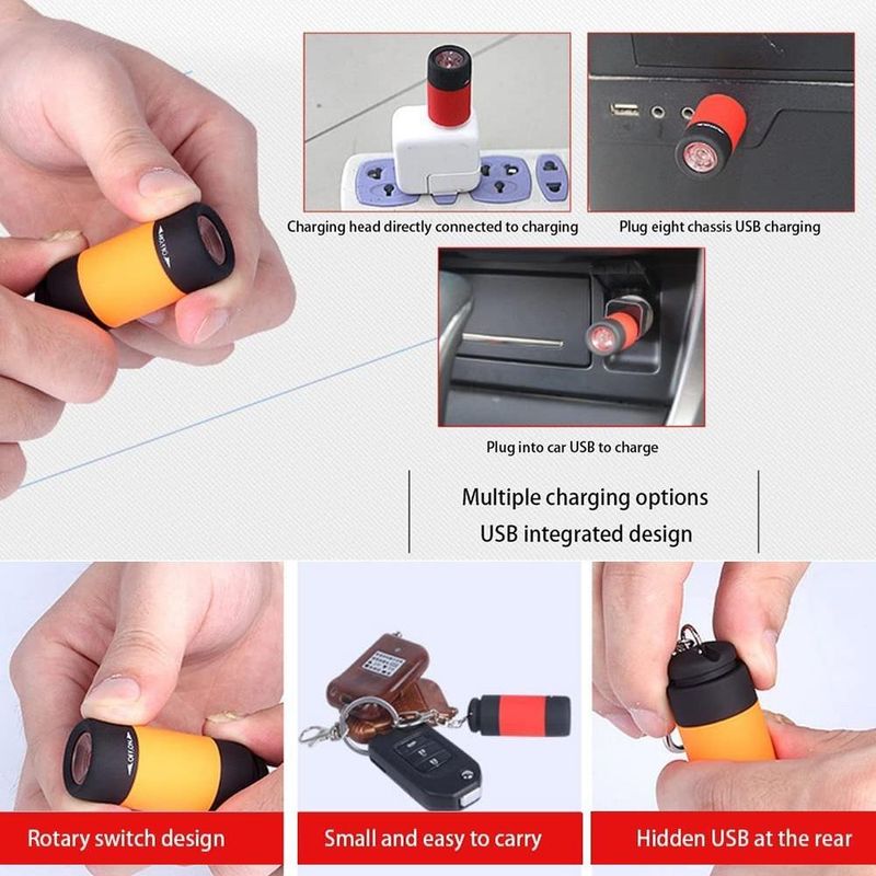 1 kpl mini-avaimenperä taskulamppu USB-ladattava LED-valo taskulamppu vedenpitävä avaimenperävalo_voghion.com