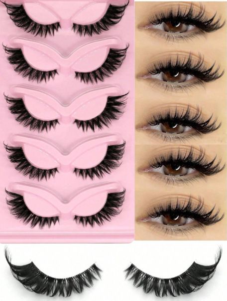 Pestañas postizas de ojo de gato, serie Fox, con tallo transparente, 5 pares, para uso diario, rizadas y oblicuas._voghion.com