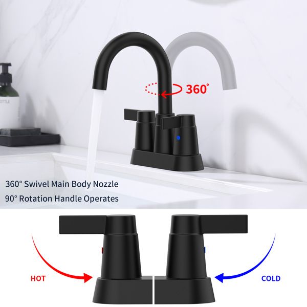 Bathroom Faucet Matt Black 2-Handle Bathroom Sink Faucet 360 Degree High Arc Swivel Spout Centerset 4 Inch Vanity Faucet Bathroom Faucet 3 Holes Lavat_voghion.com