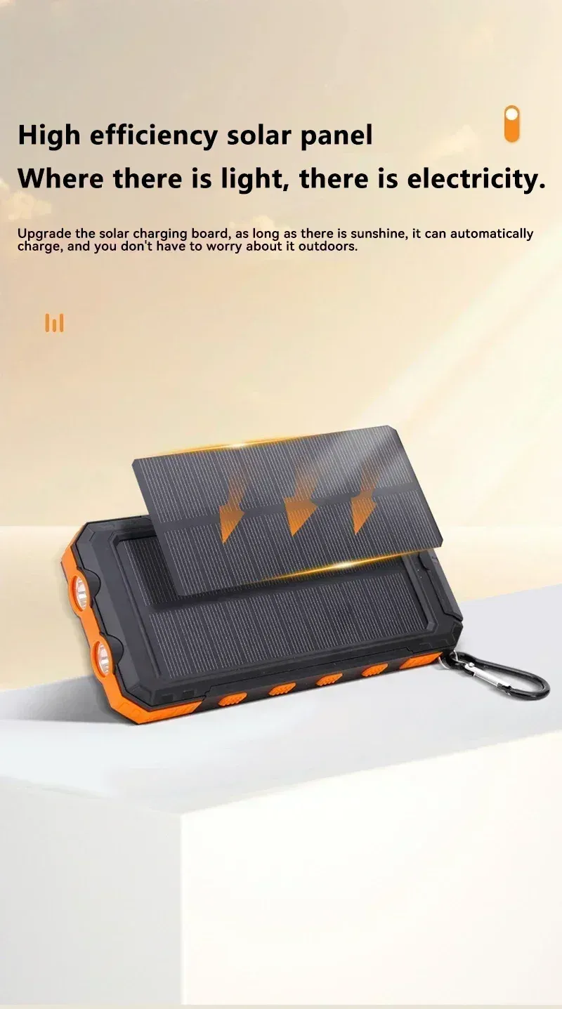 Batterie externe solaire portable 50 000 mAh avec LED ultra-lumineuses pour iPhone, Samsung, Xiaomi, Huawei_voghion.com