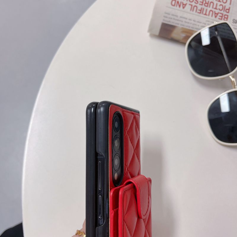 Mobile phone case for Samsung Z Fold5 folding screen mobile phone case ZFOLD4 bright leather rhombus card holder diagonal fold3 protective case_voghion.com