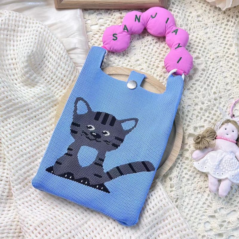 Borsa a tracolla piccola con motivo a scacchiera e motivo a blocchi di colore, stile coreano per studenti, realizzata a maglia e super carina._voghion.com