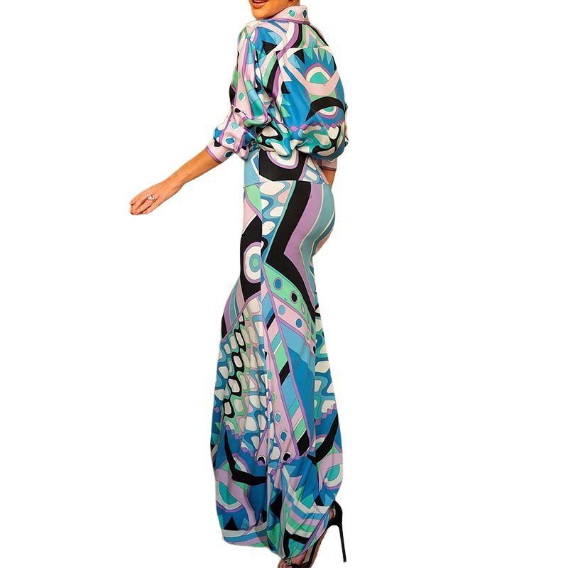 Conjunto de camisa estampada e saia plissada feminina – look fluido de duas peças para primavera e verão_voghion.com