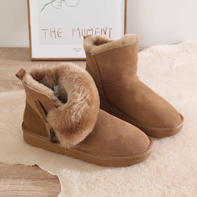 2023 New Short Tube Leather And Fur Integrated Winter Short Boots, Anti Slip, Thickened Fur, Warm Cotton Shoes_voghion.com