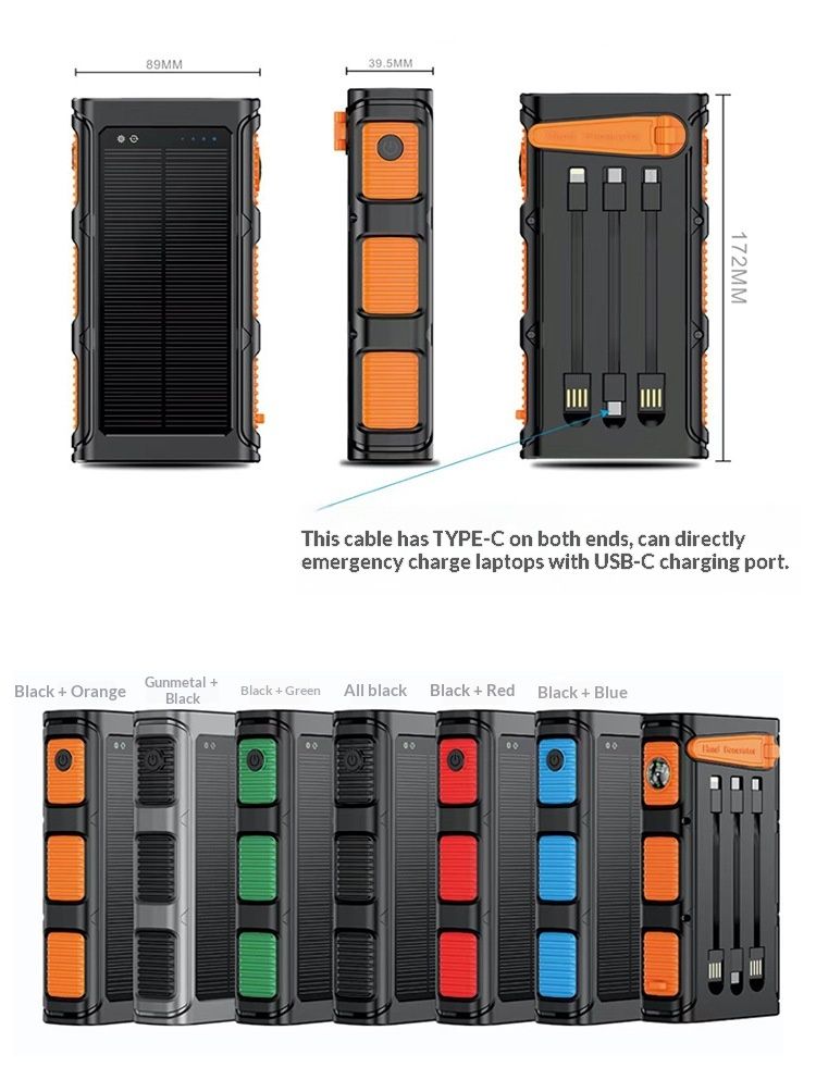 Cross-Border Hand-Crank 30000mAh Outdoor Solar Power Bank With Built-in Cable Fast Charging Long Battery Life_voghion.com