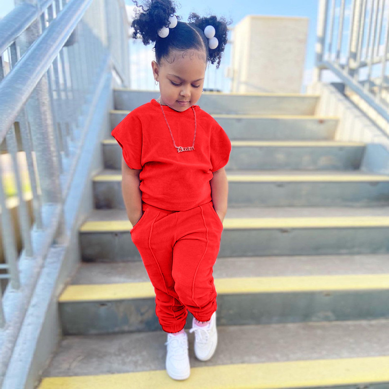 set di due pezzi felpa a maniche corte per abbigliamento per bambini vestito per ragazze di abbigliamento per bambini in stile INS_voghion.com