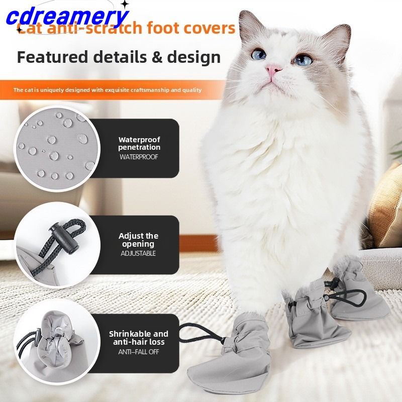 Haustierschuhe, kratzfeste Fußabdeckungen für Katzen, wasserdichte, verstellbare Katzenschuhe, wasserdichte und verschleißfeste Katzennagelschuhe_voghion.com