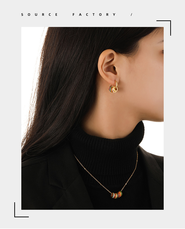 Damen Schmuck Vintage Matte Emaille Creolen und Halskette Set, Geometrische Ohrhänger, Minimalistischer Boho Chic Statement Schmuck_voghion.com