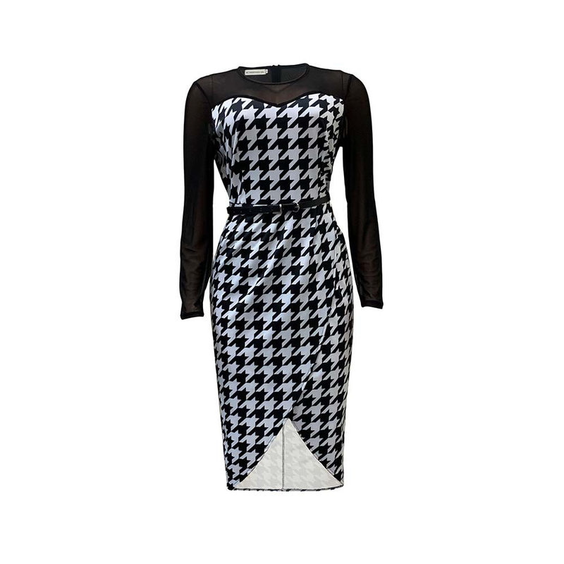 Damenbekleidung in Übergröße, Modedruck, Mosaik-Netz, professionelles Bürokleid_voghion.com