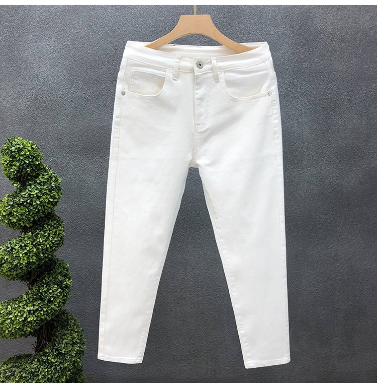 Spring Autumn Style Men Trendy Slim Fit Small Foot Nine-point Pants Casual White Pants Loose Cotton Material Suitable Men_voghion.com