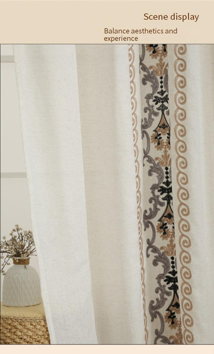 Modern Linen-Look Embroidered Curtains - Semi-Sheer Window Drapes With Iron Rings For Living Room, Bedroom & Office (130x160/214/241cm)_voghion.com