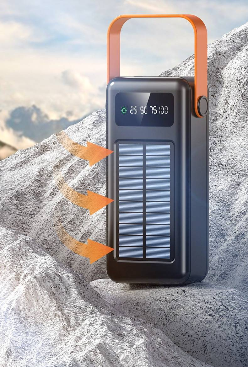 Power Bank solare da 100000 mAh con cavo integrato, ricarica rapida, caricabatterie portatile da campeggio per dispositivi iPhone e Android_voghion.com