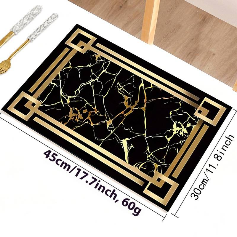 Modern PU Leather Placemats Set – Black Gold Marble & White Marble Design – Non-Slip Heat-Resistant Table Mats For Dining & Decor_voghion.com