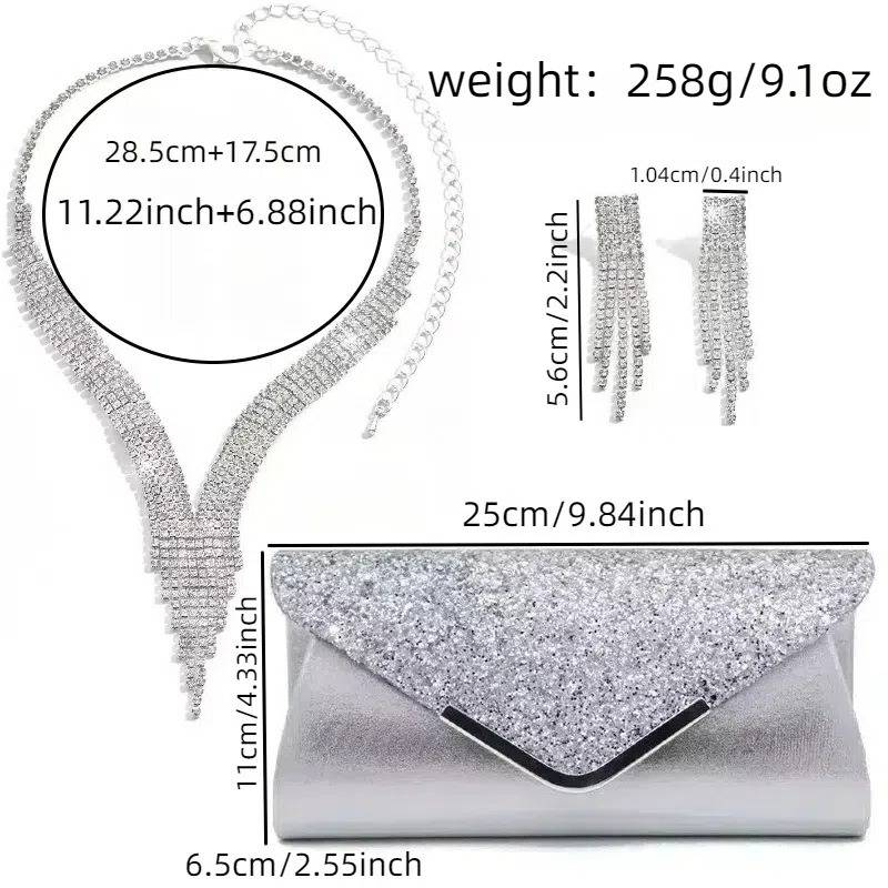 Elegante collana con frange di strass e design geometrico per feste serali, set speciale di collana con nappe scintillanti e diamanti_voghion.com