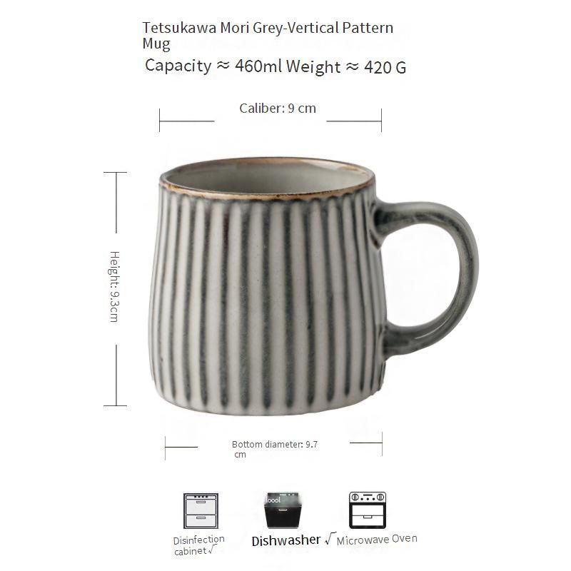 Taza artesanal con variación de esmaltado y textura en relieve - Taza de café de cerámica nórdica con tapa y cuchara, capacidad de 450 ml, diseño retro para hombre_voghion.com